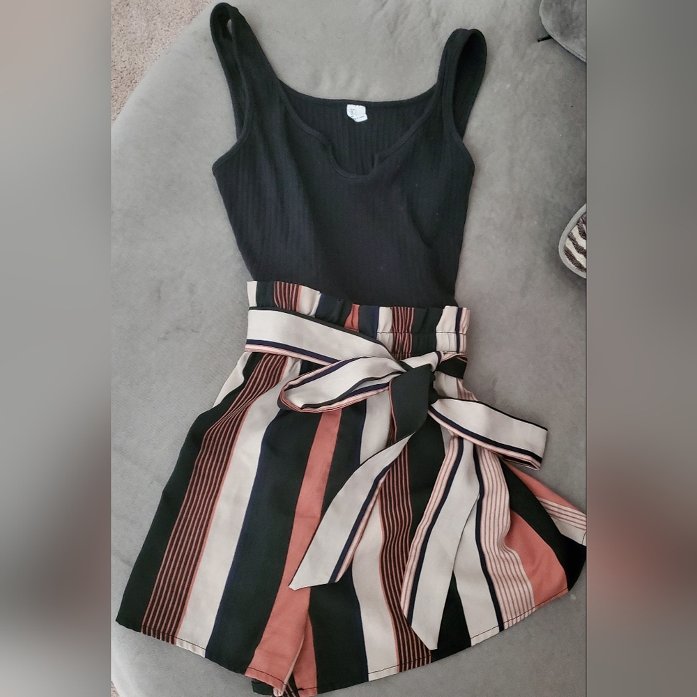 Romper with black top & striped bottom
